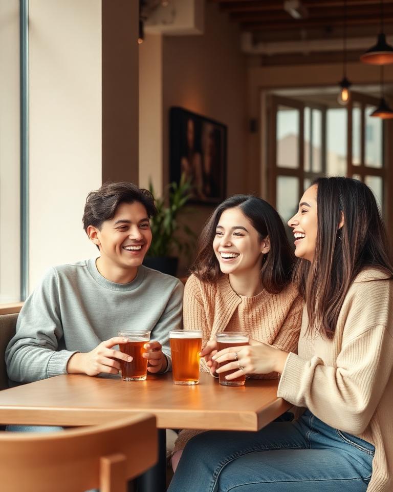 Friends laughing in café